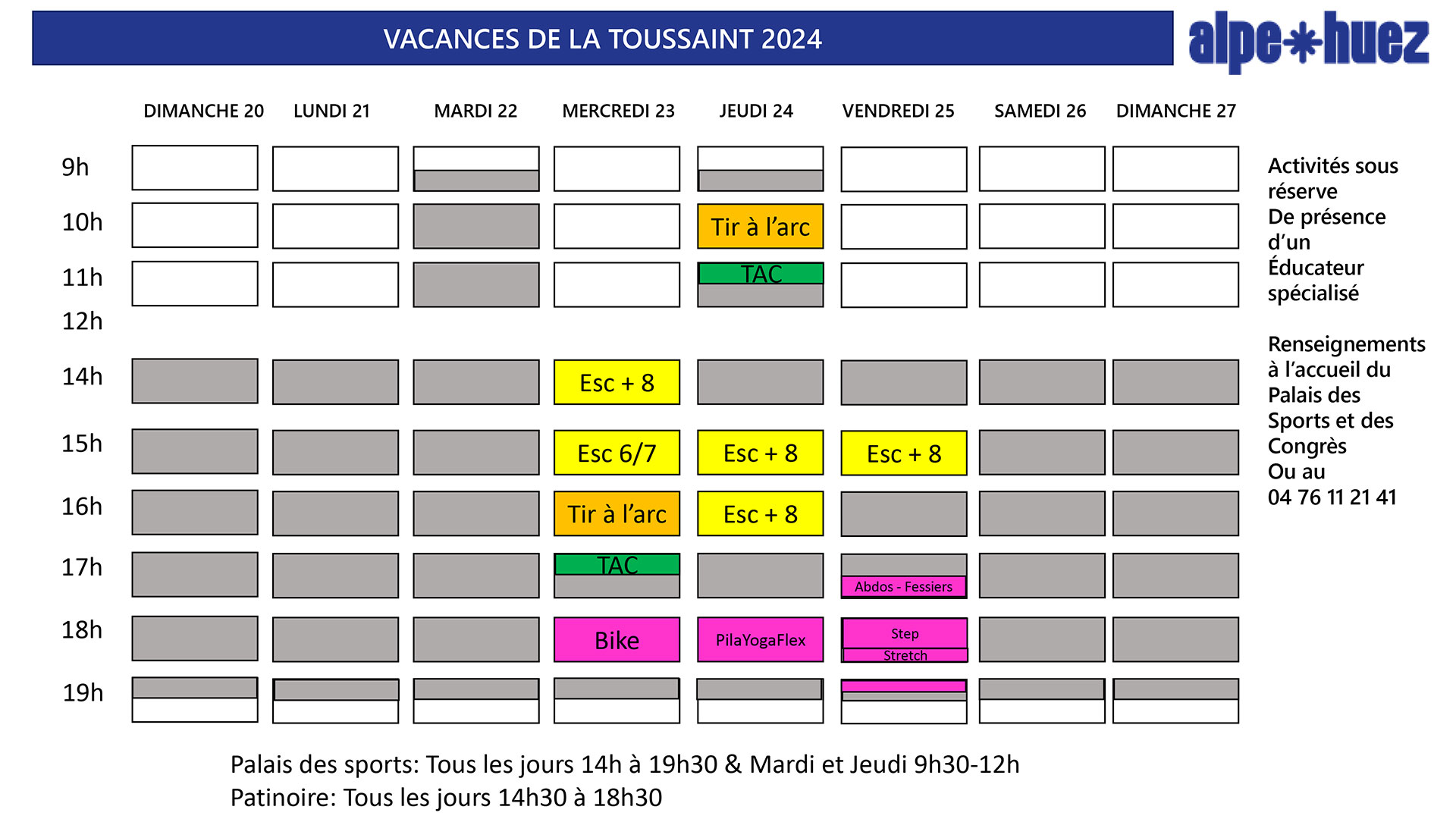 Planning Palais des Sports Toussaint