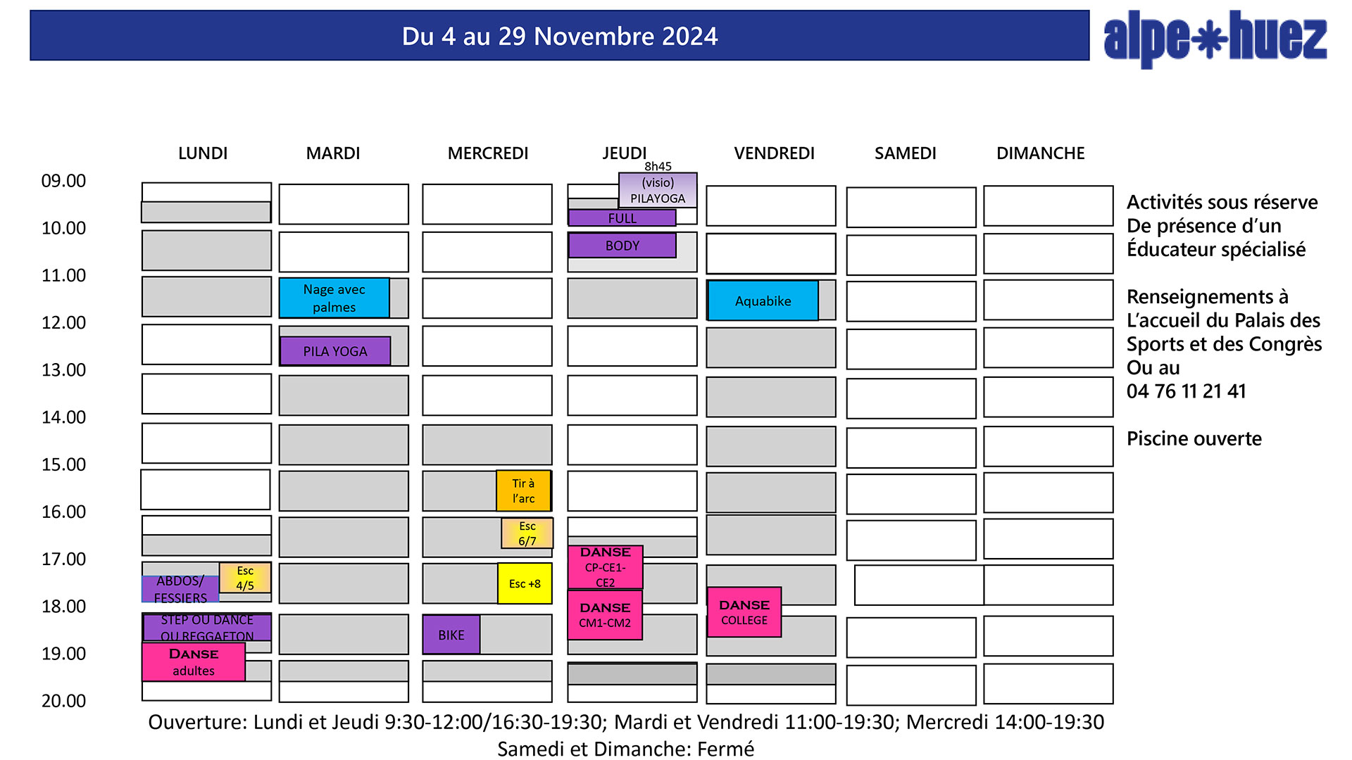 Planning Agoralp du<br>4 au 29 novembre 2024