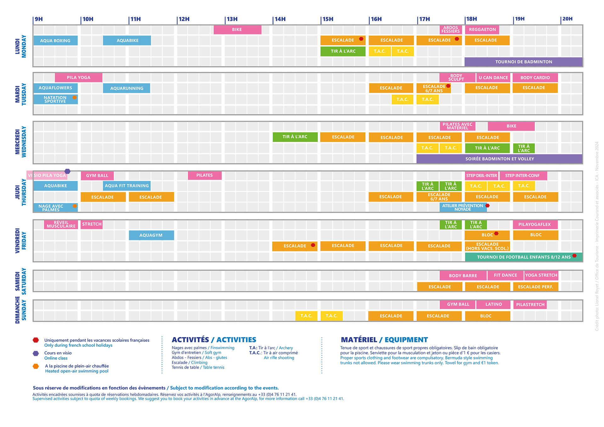 Planning Palais des Sports